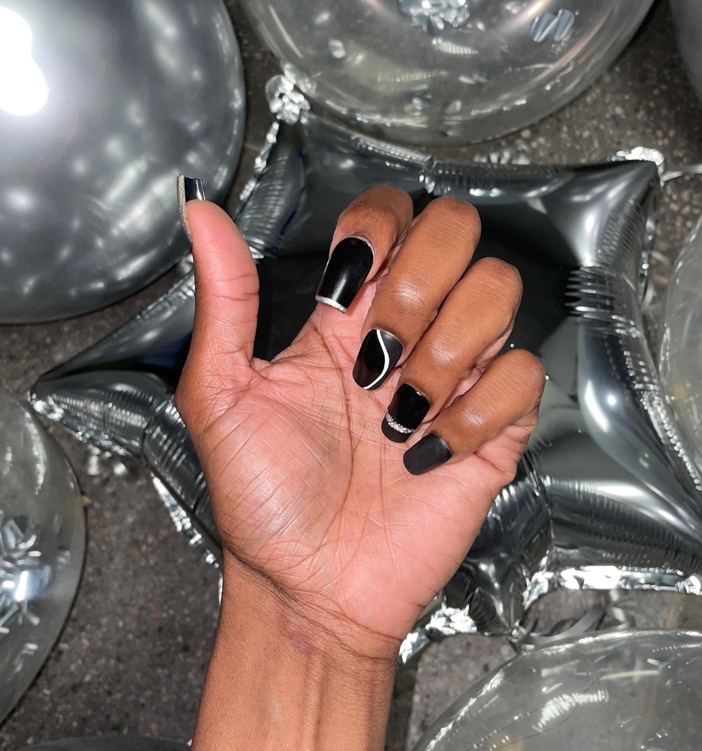 Silver & Black gel square nails set
